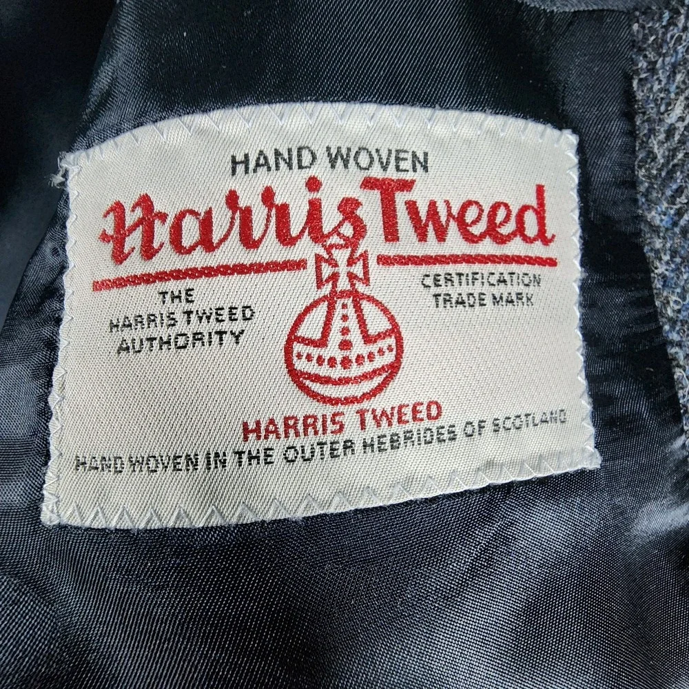 Harris Tweed Jos A Bank‎ Men's 38R Blue  Herringbone Tweed Blazer Sport Coat
